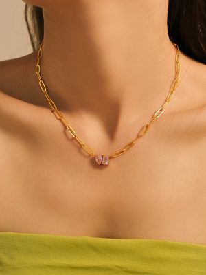 Stainless Steel 18K Gold Plated Water Drop Square Zircon Sweet Necklace Personality Affordable Luxury Necklace