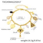 color: TXE249-Gold Multi-charm Enamel Black Zircon Bracelet -16+5cm