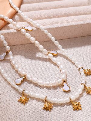 High Grade Asterism Zircon Pendant Freshwater Pearl Necklace Stainless Steel Ornament