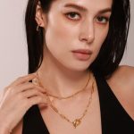 OT Buckle Necklace Square Zircon Blade Chain Double Layer Twin Stainless Steel Gold Plated Simple Accessories