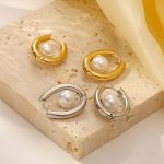 Inlaid Pearl Earrings Oval Ear Clip Women's Advanced Light Luxury 18K Gold Earrings Earrings