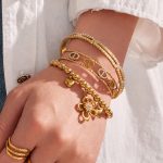 Flower Inlaid Zircon Pig Nose Bracelet Bracelet Stainless Steel 18K Gold Bracelet Ornament