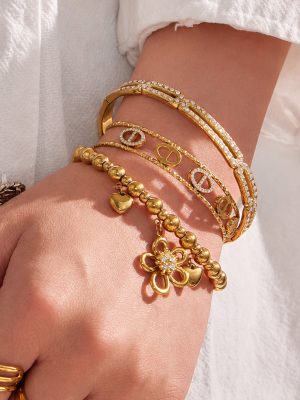 Flower Inlaid Zircon Pig Nose Bracelet Bracelet Stainless Steel 18K Gold Bracelet Ornament
