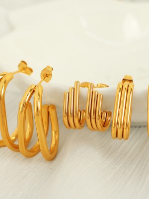 Light Luxury Multi-Layer Linear U-Shaped Earrings French Geometric Ellipse Earrings High-Grade All-Match Earrings for Women