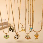 Football World Cup Fans DIY Pendant Necklace Stainless Steel Plated 18K Gold Stacked Clavicle Chain