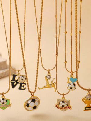 Football World Cup Fans DIY Pendant Necklace Stainless Steel Plated 18K Gold Stacked Clavicle Chain