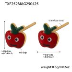 color: TXF252-Gold Red Apple Earrings