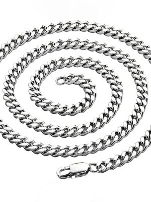 Cuban Link Chain Square Buckle Domineering Men's Side 4-Sided Grinding Stainless Steel Necklace Wide Wide Tank Hip Hop