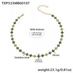 color: TXP533-Green Color Zircon Necklace 35.5+7cm