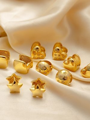 New Five-Pointed Star Love Glossy Ear Clip Stainless Steel Casting Real Gold Geometric Earrings Earrings