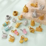 Exquisite Teapot Tea Cup Multi-Shape Pendant Stainless Steel Plated 18K Gold DIY Ornament Accessories