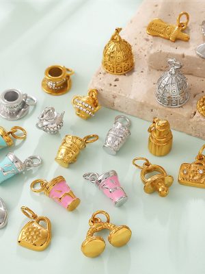 Exquisite Teapot Tea Cup Multi-Shape Pendant Stainless Steel Plated 18K Gold DIY Ornament Accessories