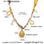color: P171-Gold Silk Scarf Necklace 46+5cm