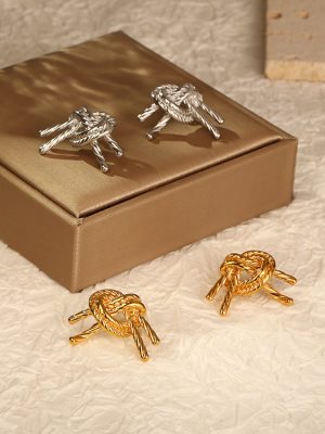 High-Grade Wheat Bow Earrings 18K Gold Women's Vintage Decoration
