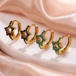 New Stars Heart Rhinestone Earrings Stainless Steel Multi-Color Water Ring Advanced Light Luxury All-Match Earrings