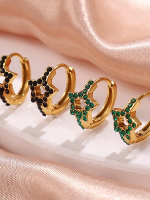 New Stars Heart Rhinestone Earrings Stainless Steel Multi-Color Water Ring Advanced Light Luxury All-Match Earrings