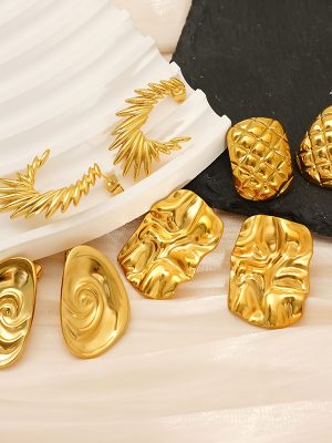 New Gold Stainless Steel Irregular Exaggerated Square Wing Stud Earrings for Men and Women Elegant Accessories