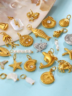 Seaside Holiday Golden Dolphin Starfish Pearl Shell Pendant DIY All-Match Jewelry Accessories