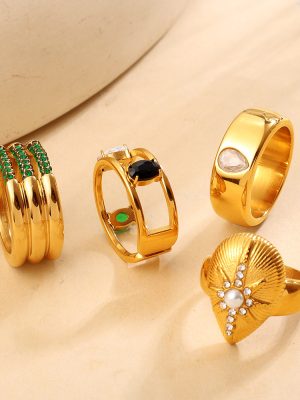 Rich Retro Gold Laminated Lvzuan Wide Ring Light Luxury Style Multi-Grid Geometric Ring