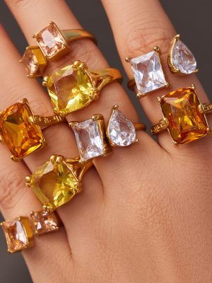 Commute Minimalist Open-End Zircon Ring Women's Stainless Steel 18K Gold Plated Ornament