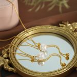 Personalized Snake Bones Chain Adjustable Tassel Mid-Length Necklace Glass Pearl Tang Pendant 18K Gold Plating Sweater Chain