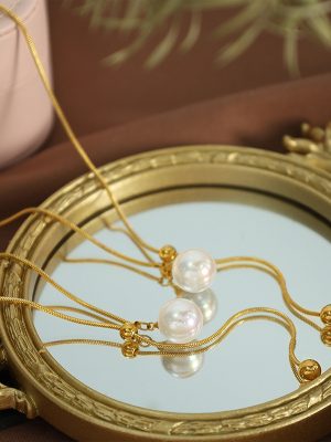 Personalized Snake Bones Chain Adjustable Tassel Mid-Length Necklace Glass Pearl Tang Pendant 18K Gold Plating Sweater Chain
