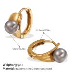 color: EH1093GYG Gray Bead Gold Hoop Earrings