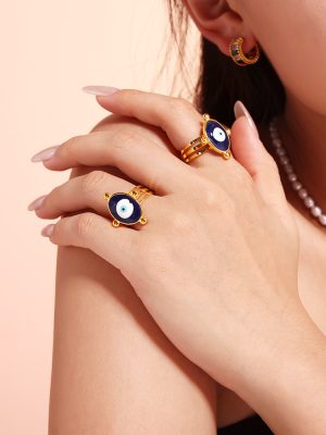 Devil's Eye Ring Vintage Stainless Steel Pvd18k Real Gold Open Non-Fading Ring for Women