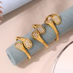 Ornament Irregular High Quality Inlaid Zircon Design Open Ring Stainless Steel Plated Real Gold Index Finger Ring