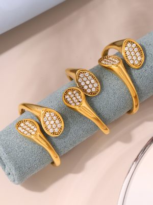 Ornament Irregular High Quality Inlaid Zircon Design Open Ring Stainless Steel Plated Real Gold Index Finger Ring