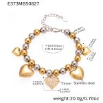 color: E373-Two-tone Gold Heart Zircon Bracelet 17+5cm