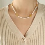 color: P1362-Gold Fu Character Necklace -40+5cm