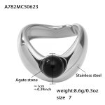 color: A782-Steel Color Agate Stone Ring / size: US 7
