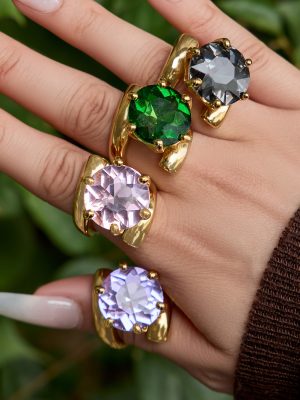 Light Luxury Stainless Steel 5A Zircon Ring 18K Gold Color Protection Design Geometric Ring Diamond