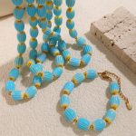 New Stainless Steel Plated 18K Gold Necklace Bracelet Ceramic Bead Necklace All-Match Elegant