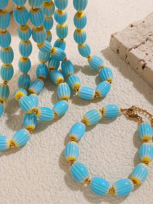 New Stainless Steel Plated 18K Gold Necklace Bracelet Ceramic Bead Necklace All-Match Elegant