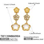 color: TXF139-White Zircon Flower Gold Earrings