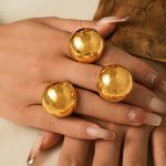 French Retro Chubby Ball Ring Exaggerated Personalized Design Stainless Steel Plated 18K Real Gold Ring
