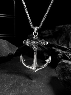 New Hip Hop Personalized Skull Boat Anchor Pendant Stainless Steel Necklace Ornament Men and Women Couple