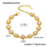 color: E664-Gold 5A Zircon Full Pave Bracelet 16+5cm
