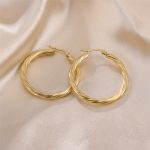 Stainless Steel Earrings Exaggerated Twist round Earrings 18K Gold Plating Women's Graceful Earrings