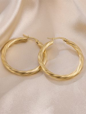 Stainless Steel Earrings Exaggerated Twist round Earrings 18K Gold Plating Women's Graceful Earrings