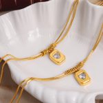 RETRO Geometric Heart Love Heart Pendant Clavicle Chain Light Luxury Double-Layer Snake Stainless Steel Necklace