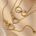 Stainless Steel Full Diamond Super Flash Heart 8-Word Cross Necklace Bracelet Plated 18K Real Gold Ornament