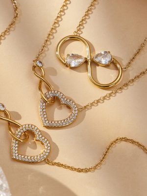 Stainless Steel Full Diamond Super Flash Heart 8-Word Cross Necklace Bracelet Plated 18K Real Gold Ornament