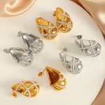 Design Light Luxury Hollow Water Drop Full Diamond Earrings Ear Rings Stainless Steel All-Match Stud Earrings Women's Jewelry