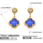 color: TXF611-Blue Glass Stone Gold Earrings