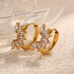 French Luxury Women's Earrings Half Petal White Diamond Stud Earrings All-Match Stainless Steel Earrings