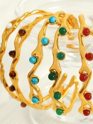 New French Retro 18K Open Non-Fading Stainless Steel C- Shaped Bracelet Exaggerated and Personalized Design