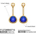 color: F1273-Blue Color Glass Stone Gold Earrings